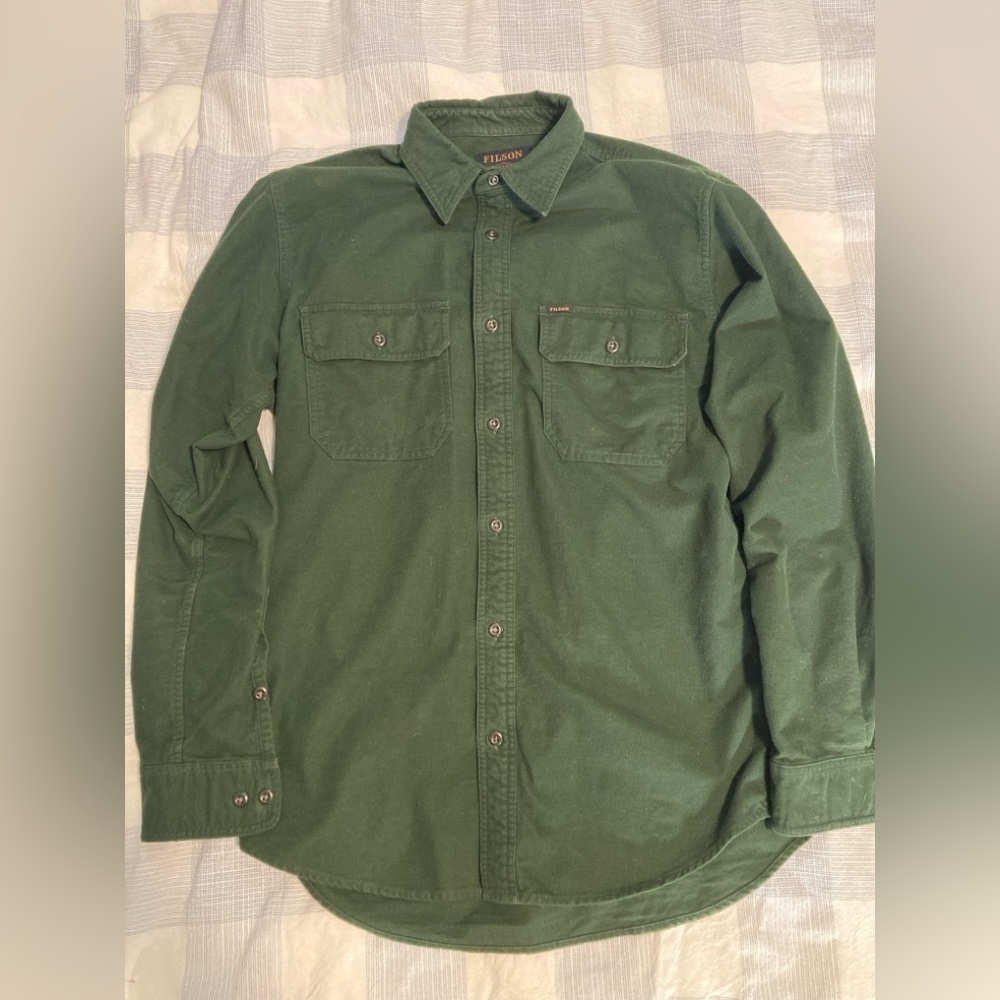 Filson Field Flannel Shirt Forest Green Size Medium Long / Tall